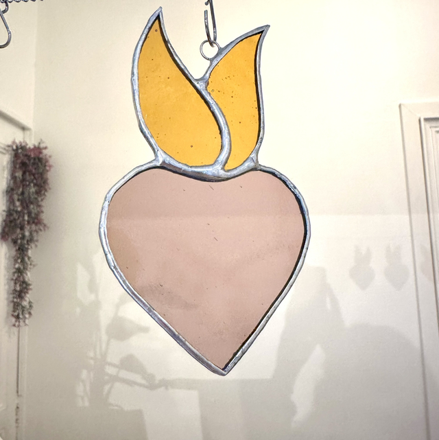 Mini cœur vitrail (rose et ambre)