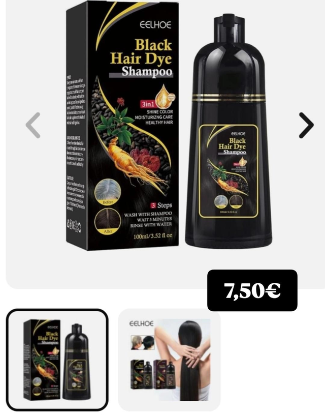 Tinte para el cabello en champú \ color negro 