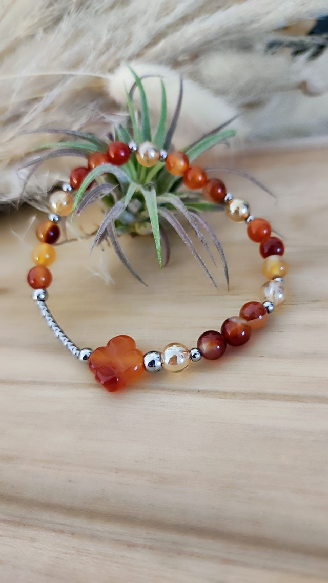 Bracelet Cornaline Trèfle "Pensées positives"