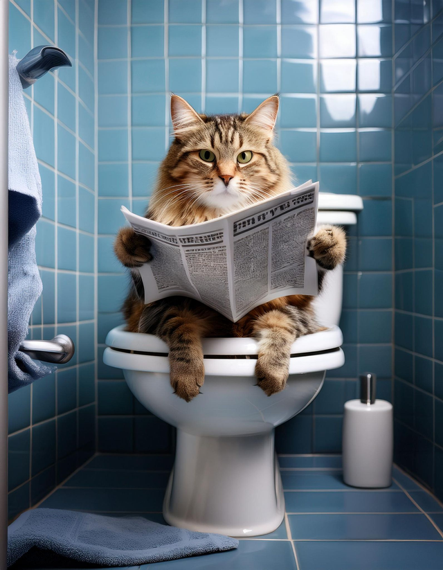 Cat on the Toilet Framed Canvas