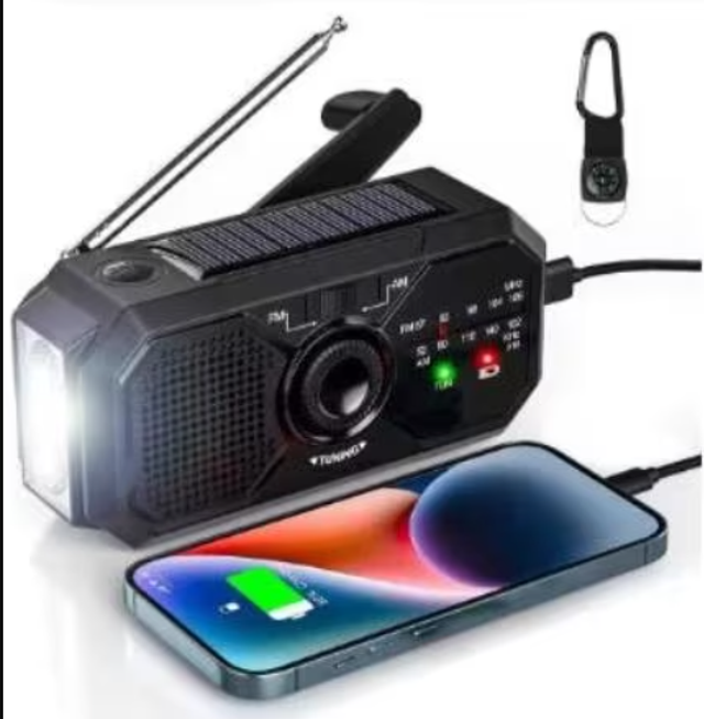 Professionele noodradio met handslinger, USB, zonnepaneel