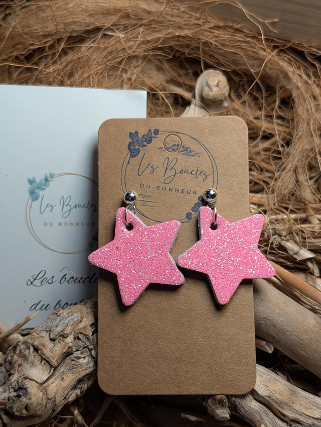 Boucles d'oreilles Années 80/90 Étoile rose paillettes x006
