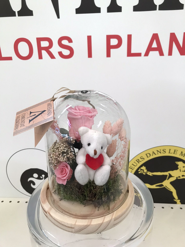 CUPULA CRISTAL ROSA ROSA OSO D-14 Altura 17cm