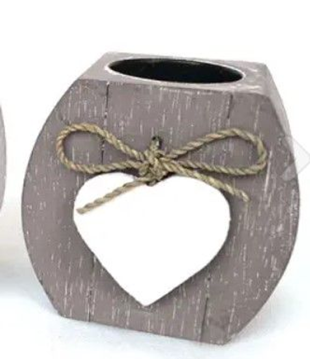WOODART | Waxinehouder rond + hart - Taupe S