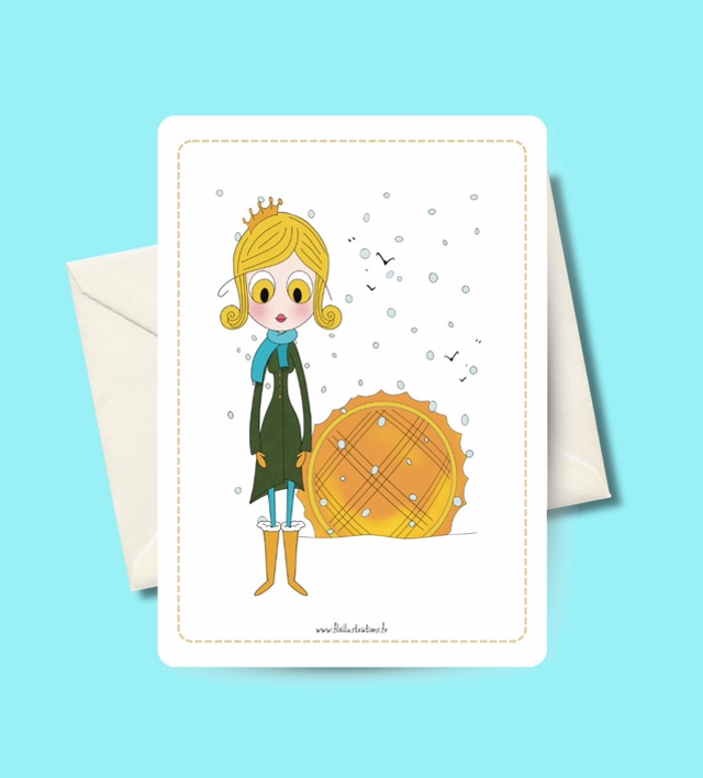 Jour d'épiphanie - Personnage sous la neige devant une galette des rois