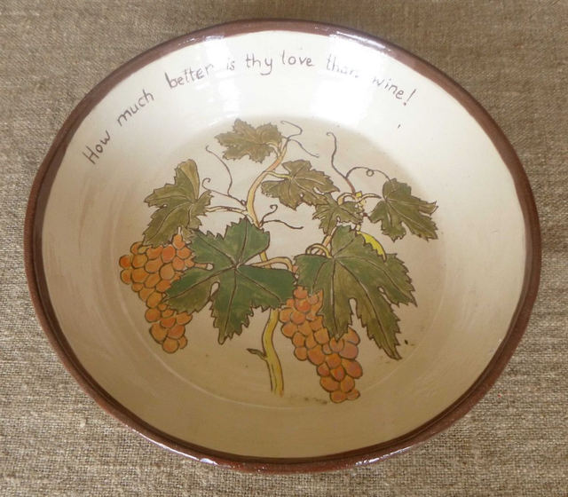 JBY115 Love and Wine bowl by Jane Bisby, 6 x 28cm red earthenware
