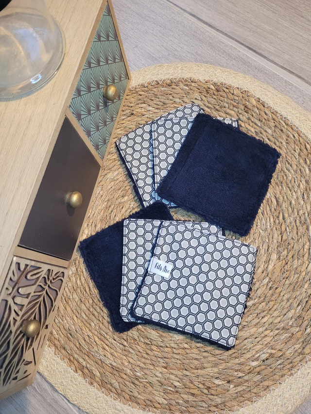 Lingettes Petits hexagones gris/bleu