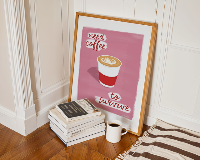 Need Coffee To Survive - Funny Coffee Lover Wall Decor Print Kitchen