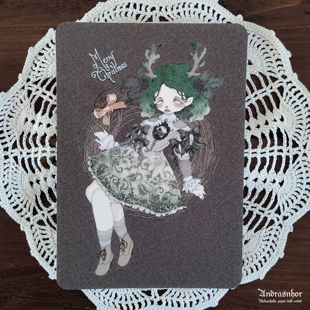 Postcard ~ reindeer horn doll