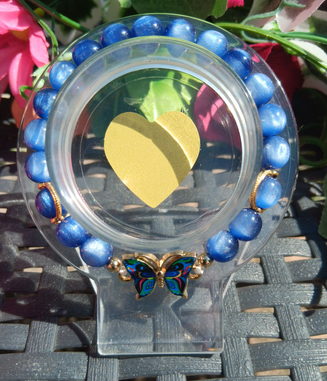 Bracelet papillon, perles effet œil de chat