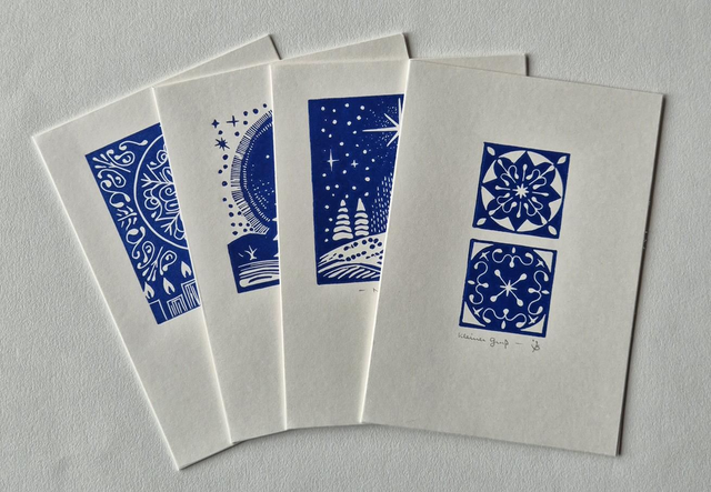 Weihnachtskarten 4er-Set "Blue Stars"