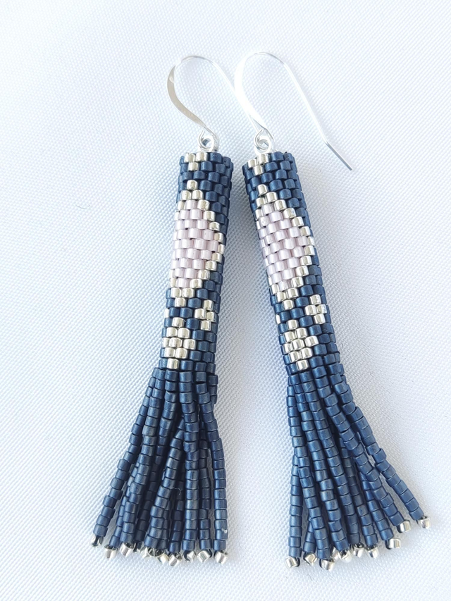 Pendientes flecos rombo azul y rosa