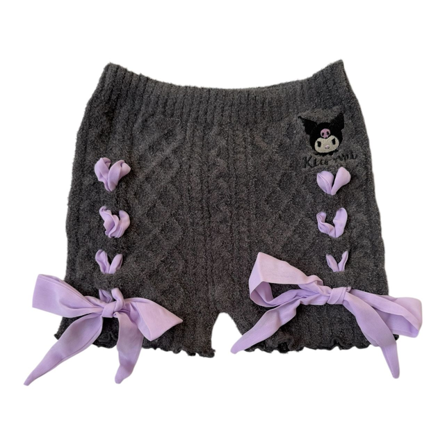 Kuromi Black and Purple Fluffy Knit Shorts 