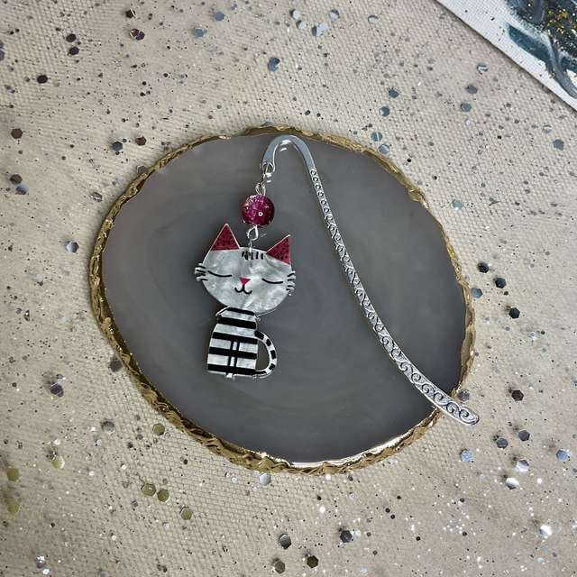 Handmade bookmark with colourful beads.