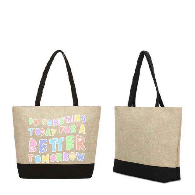 Linen Shopping Bag With Black Base