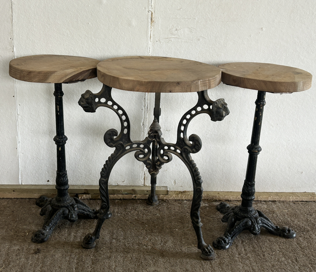 XGG07 Trio of Cast Iron Tables with Hymns Walnut tops