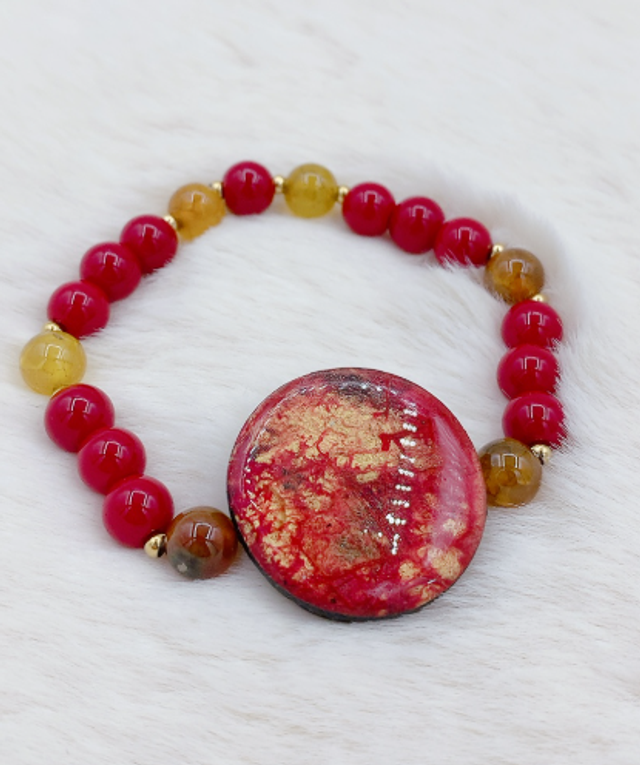 Bracelet "Eclat Naturelle"  Corail Bambou teinté et Agate