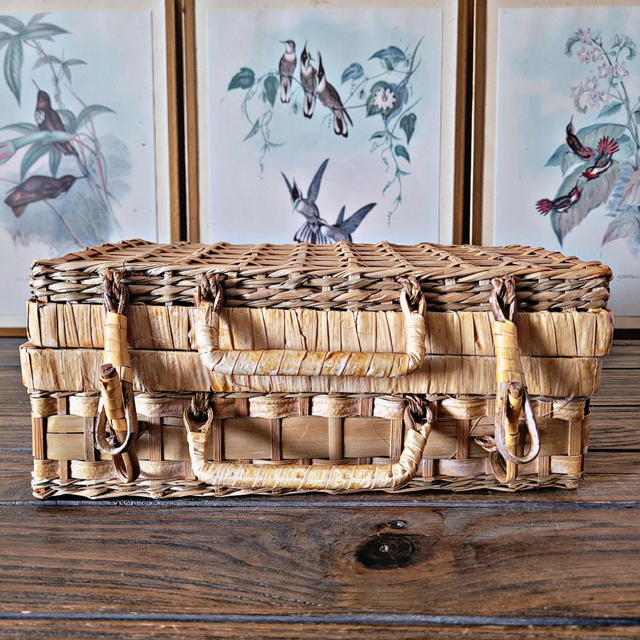 X Valise / valisette en osier tressé couleur marron clair (petit format)