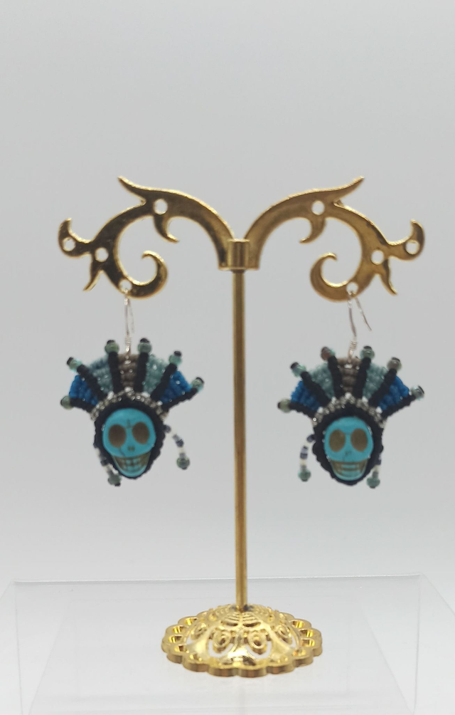 boucles d'oreilles micro macramé têtes incas