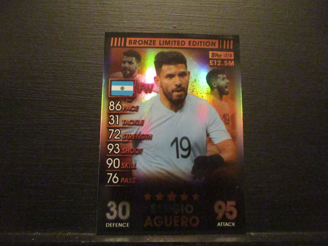 Sergio Aguero - Match Attax 101 Season 2018/19 Bronze Limited Edition Original Trading Card