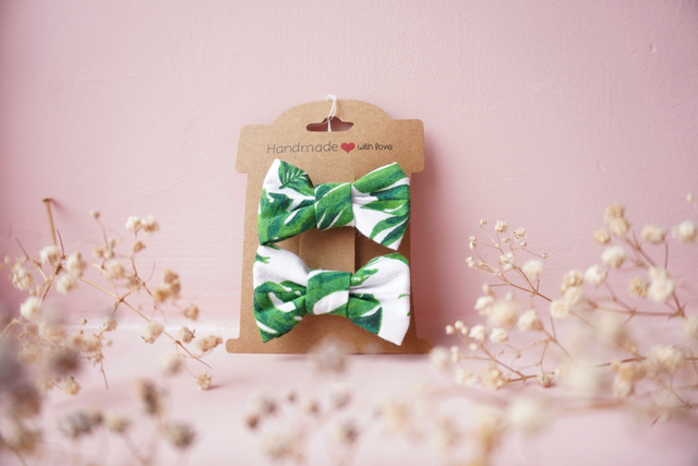 Green Tropical Leaf Mini Bow 2 Pack