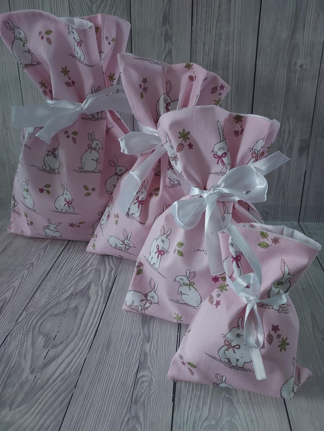 Baby Pink Easter Bags Cotton Reusable Gift Bags, Party Bags, Gift Bags, Easter Bunny New Born Baby, Mothers Day Gift, Easter Eggs fully lined
