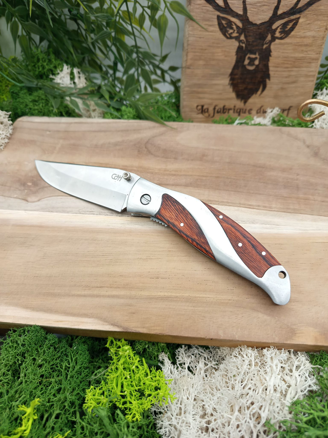 Couteau pliant HERBERTZ – Lame inox 420, manche bois de racine & mitre inox