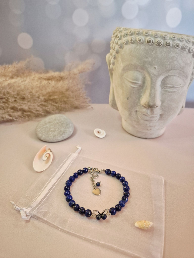 Bracelet fermoir KABOUL – Lapis Lazuli naturel &amp; Papillon 