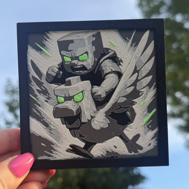 Minecraft Chicken Jockey Mini HueForge Framed Wall Art – 10 × 10 cm