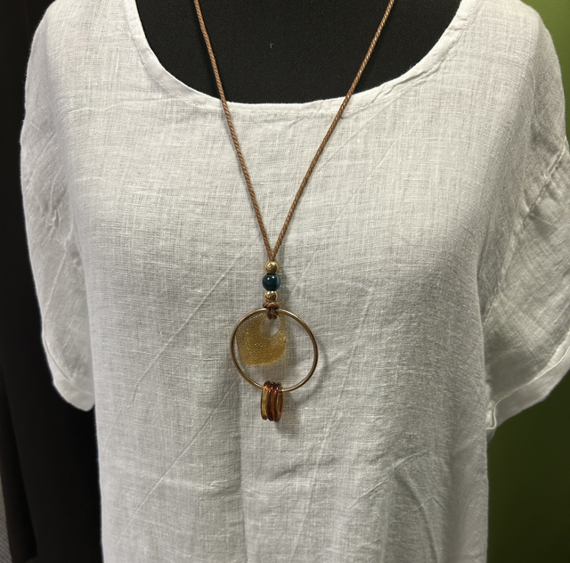 LMF - White Linen Dress with Buttons to Sides (Necklace Included) - Free Size - 1876