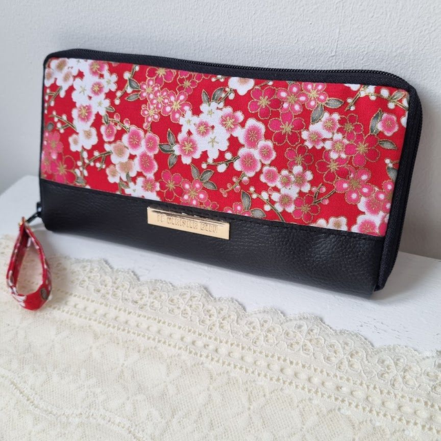 Portefeuille long zippé &quot;Nina&quot; rouge &amp; simili cuir noir