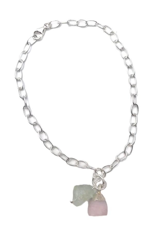 2 birthstones on a Sterling Silver Link Charm Bracelet 