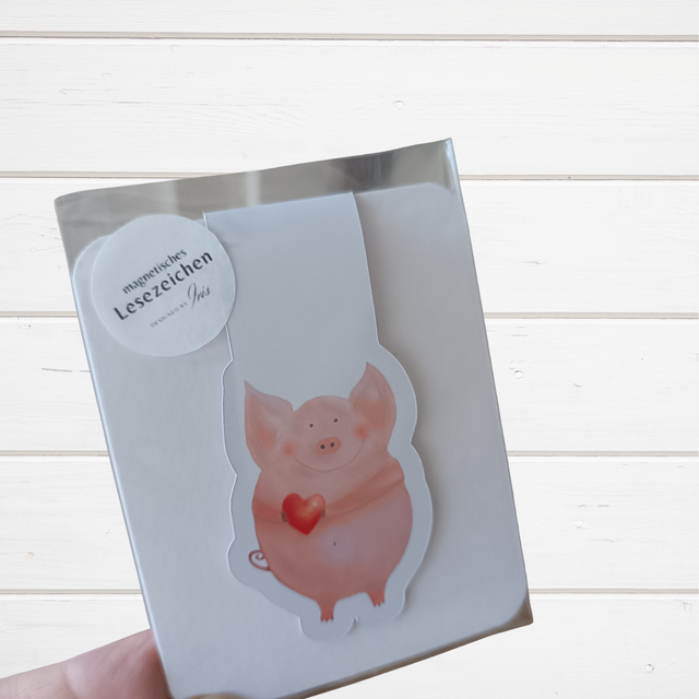 "Schweinchen mit Herz" - Magnetisches Lesezeichen