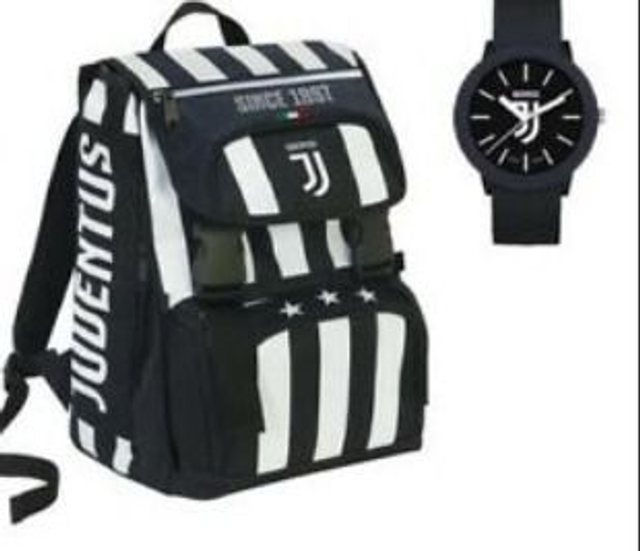 Zaino Juventus Scuola Estensibile Sdoppiabile Bianco Nero Con OROLOGIO