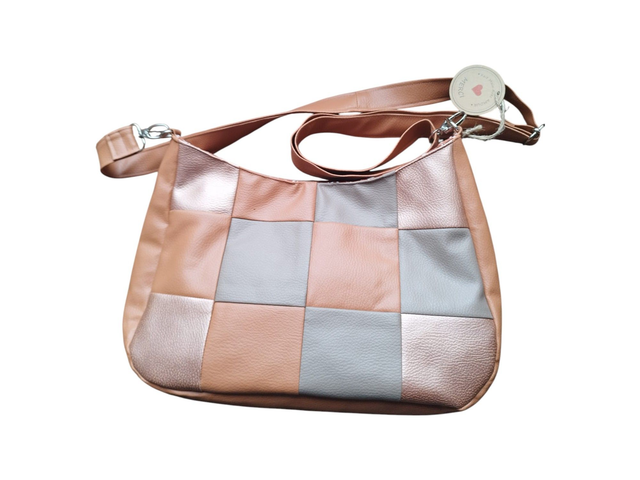 Sac demi lune en patchwork de simili cuir tricolore