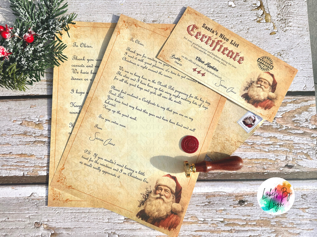 Christmas Eve Letter, Nice List letter &amp; Certificate and Reindeer Food 