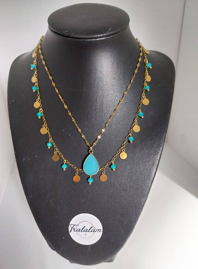✨Collier &quot;effet double rangs sequins et turquoise&quot;✨(11CO)