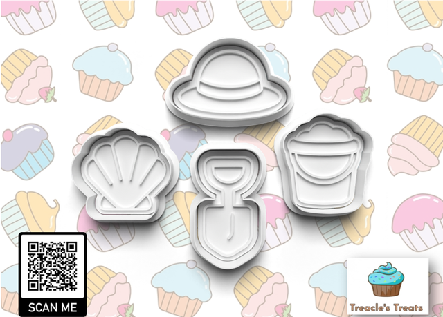 Beach/ bucket &amp; spade Fondant/cookie stamps with cutters 