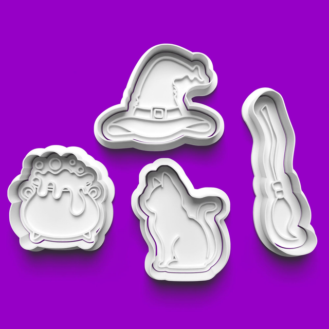 Halloween Witches Cutter Embosser Set of 4 Cookie Cutters &amp; Stamps Biscuit Mould Debossed (2)