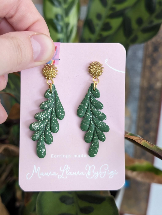 Green Leaf Dangle Earrings