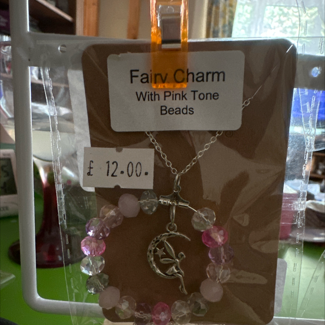Fairy Charm with White, Pink &amp; Clear Bead Necklace 