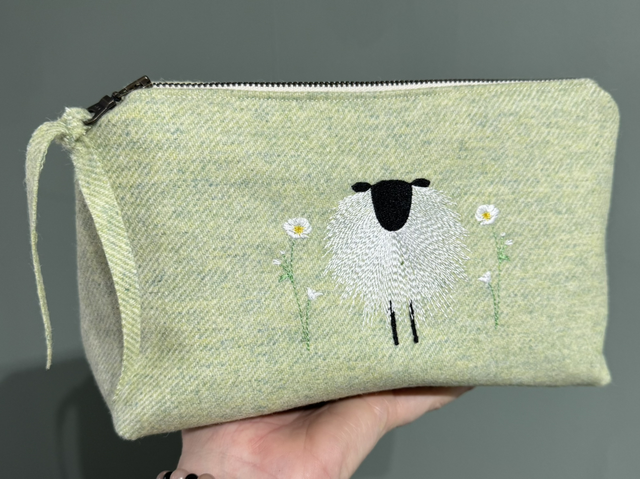 Yorkshire Tweed embroidered sheep cosmetic bag