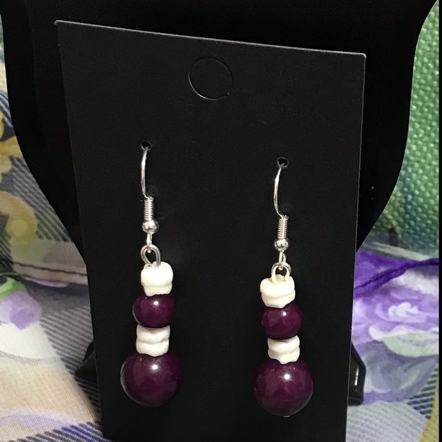 Purple/White Dangling Earrings-PWD12
