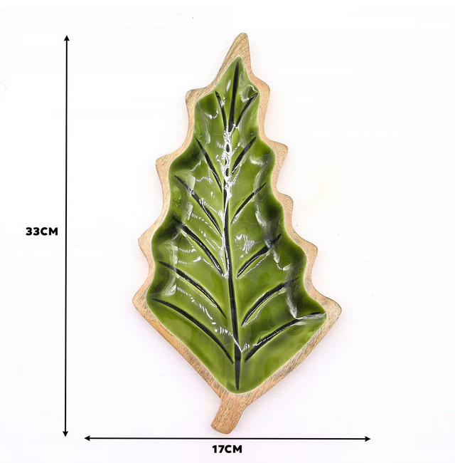 Perdido na Floresta - Taça em madeira com folha esmaltada - 33x17cm