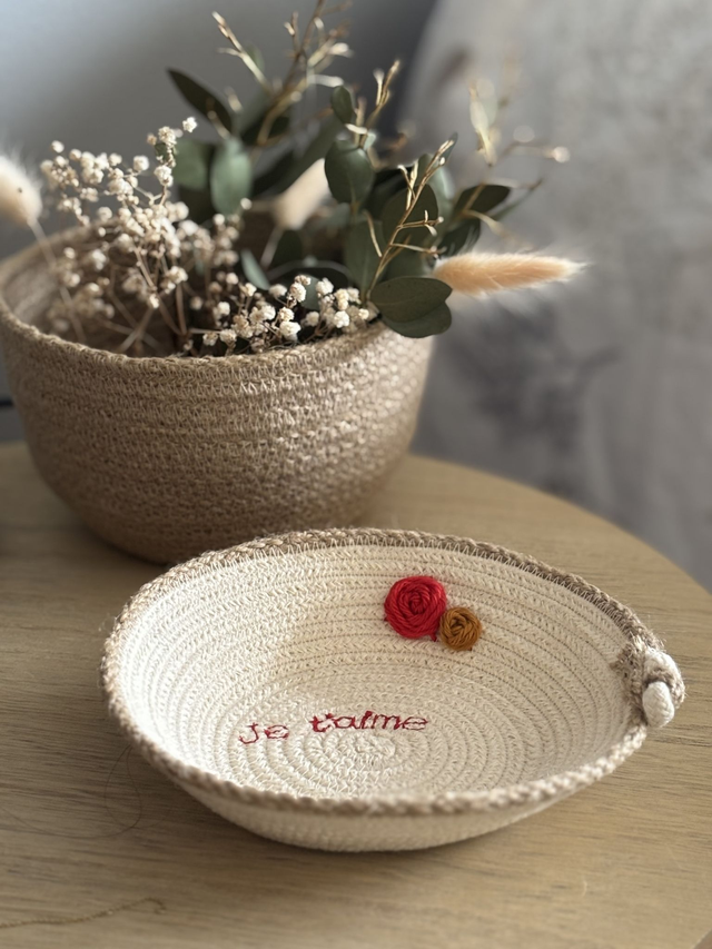 Coupelle décorative coton écru & tresse jute