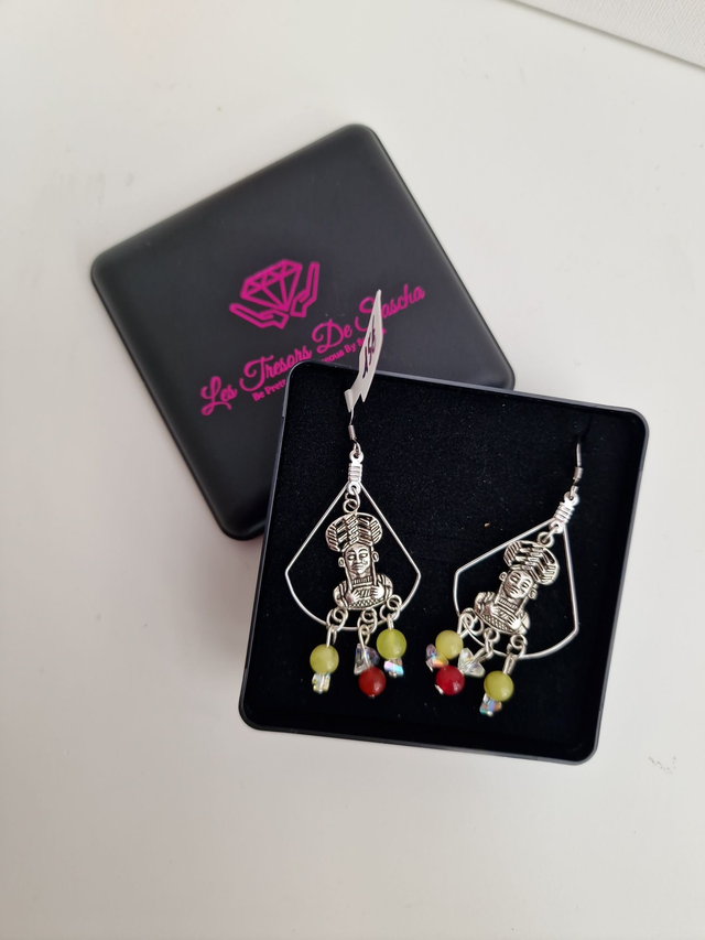 Boucle D'oreilles Acier Maya Perles Agate Cristal