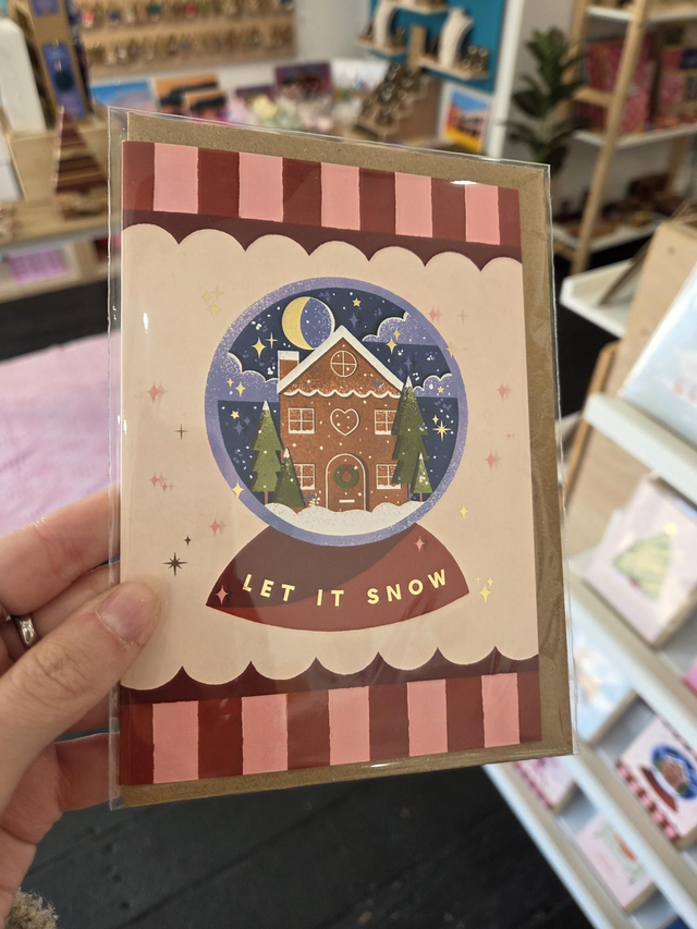 Let It Snow Snowglobe Christmas Gold Foil Greetings Card - EV-045