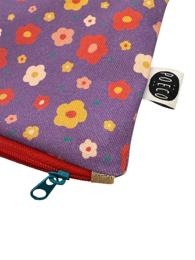 Trousse plate - FLEURS violet