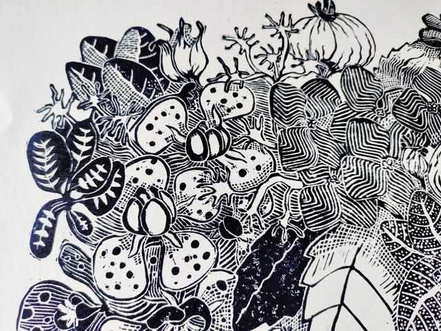 impression linogravure " eat your veggie"