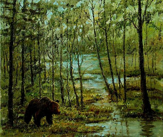 Karhu korvessa (65x80 cm)